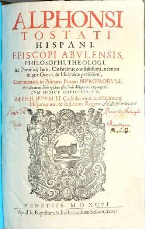 Alphonsi Tostati Hispani, Episcopi Abulensis, Philosophi, Theologi, ... Commentaria in ... Partem Numerorum, [4,1]. In Primam Partem Numerorum