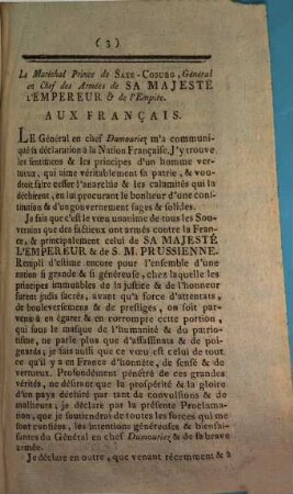 Proclamation Du Général Coburg A La Nation Française, Datée de Quartier-Général à Mons, le 5 Avril 1793