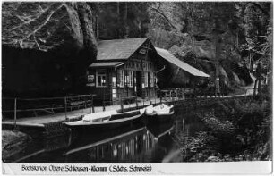 Sebnitz-Hinterhermsdorf. Bootstation Obere Schleusen-Klamm, Ansichtskarte