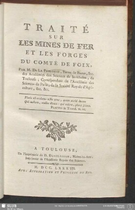 Traité Sur Les Mines De Fer Et Les Forges Du Comté De Foix