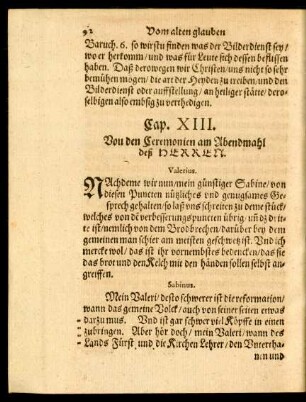 Cap. XIII. Von den Ceremonien am Abendmal deß Herren.