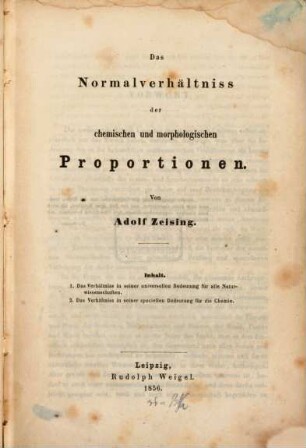 Das Normalverhältniss der chemischen und morphologischen Proportionen
