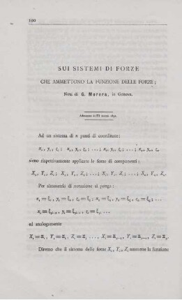 Sui sistem die forze che ammettono la funzione delle forze.