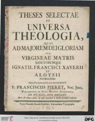 Theses Selectae Ex Universa Theologia Theses Selectae Ex Universa Theologia