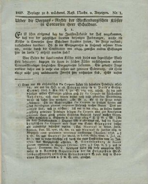 Die Vorzugsrechte der Mecklenburgischen Klöster in Concursen ihrer Schuldner.