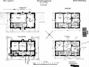 Schwabsberg: Empfangsgebäude Verwaltungsgebäude Grundrisse UG,EG,1.OG,DG, Entwässerung