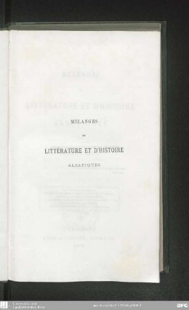 Mélanges de littérature et d'histoire alsatiques