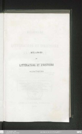 Mélanges de littérature et d'histoire alsatiques