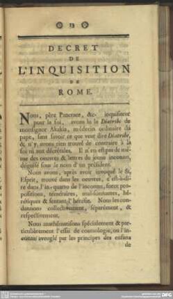 Decret De LʾInquisition De Rome