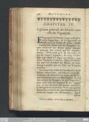 Chapitre IV. Cessation generale des Oracles avec celle du Paganisme.