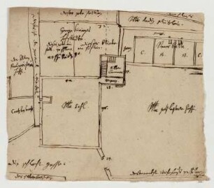 Kassel, Nassauer Hof, Grundriss der südwestlichen Gebäude mit Erweiterungsentwurf