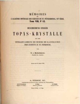 Beschreibung einiger Topas-Krystalle aus der Mineralien-Sammlung des Museums des Kaiserl. Berg-Instituts zu St. Petersburg