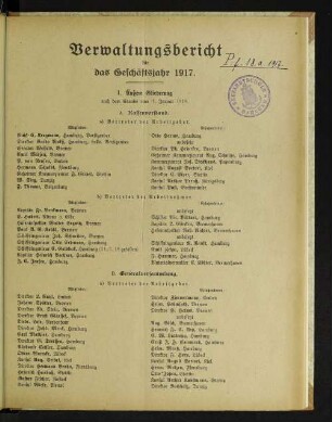Verwaltungsbericht für das Geschäftsjahr 1917.