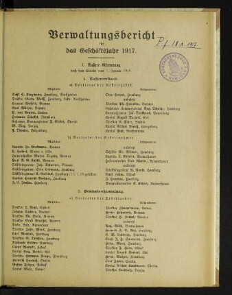 Verwaltungsbericht für das Geschäftsjahr 1917.