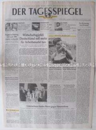 Tageszeitung "Der Tagesspiegel" mit Titelstory über den Weltwirtschaftsgipfel
