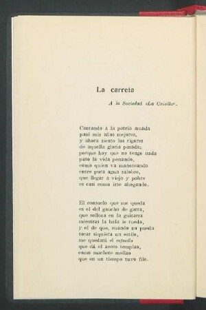 La carreta : A la Sociedad "La Criolla".