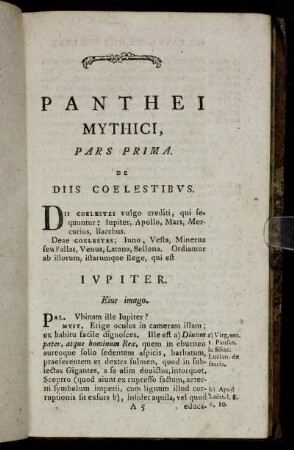 Panthei Mythici, Pars prima. De Diis coelestibus.