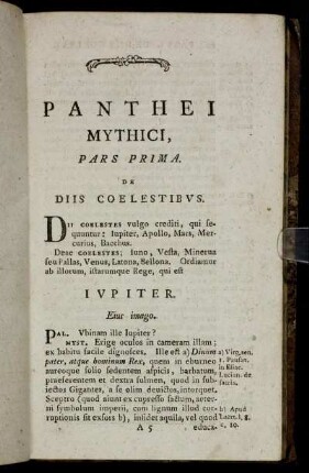 Panthei Mythici, Pars prima. De Diis coelestibus.