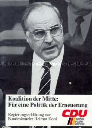 Broschüre mit dem Text der Regierungserklärung von Bundeskanzler Helmut Kohl vor dem Deutschen Bundestag am 13. Oktober 1982