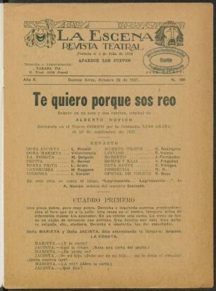 Te quiero porque sos reo : sainete en un acto y dos cuadros