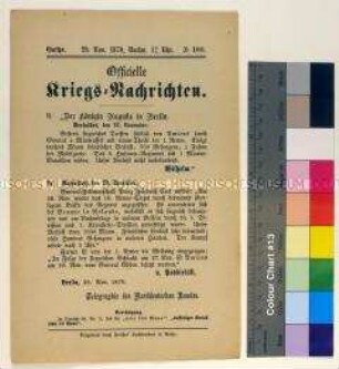 Kriegsdepesche des Norddeutschen Bundes über die Kriegsereignisse vom 28.11.1870 bei Amiens und Beaune la Rolande