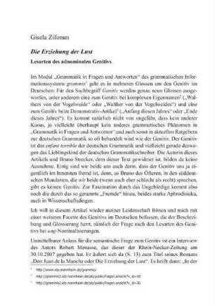 "Die Erziehung der Lust" - Lesarten des adnominalen Genitivs