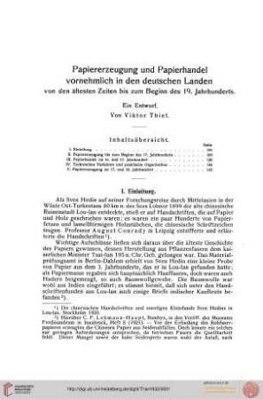 Papiererzeugung und Papierhandel vornehmlich in den deutschen Landen von den ältesten Zeiten bis zum Beginn des 19. Jahrhunderts.