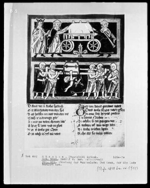 Rudolf von Ems, Weltchronik — Buchseite mit zwei Miniaturen, Folio 186recto