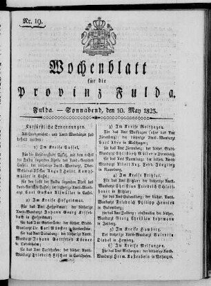 Nr. 19, Ausgabe vom 10. Mai 1823
