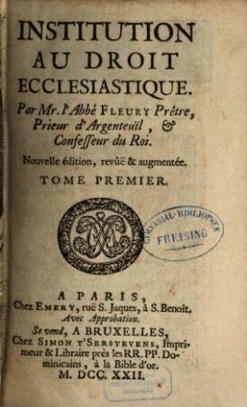 Institution Au Droit Ecclesiastique, 1