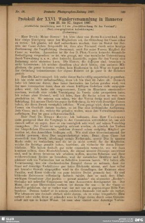 Protokoll der XXVI. Wanderversammlung in Hannover