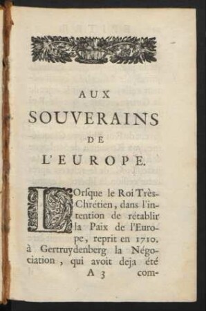Aux Souverains De L'Europe.