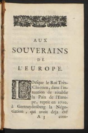 Aux Souverains De L'Europe.