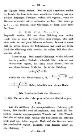1) Die Wurzeln der rein-quadratischen Gleichungen. § 24.