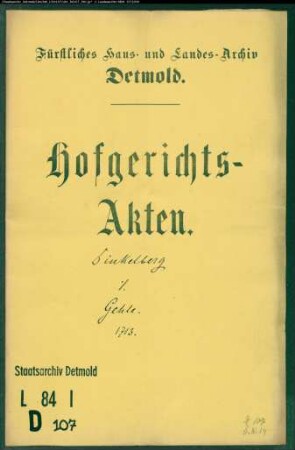 Dinkelberg, H. O. gegen Johann Bernd Gehle - Schuldforderung