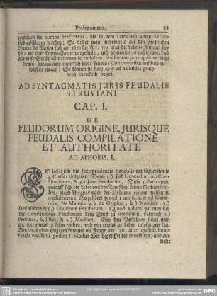 Cap. I. De Feudorum Origine, Iurisque Feudalis Complicatione Et Authoritate