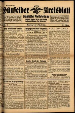 Ausgabe vom Dienstag, den 07. April 1942.