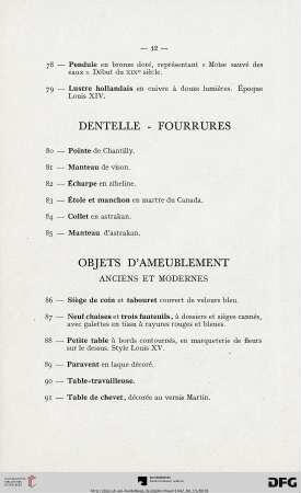 Objets d'Ameublement anciens et modernes (Nr. 86-109)