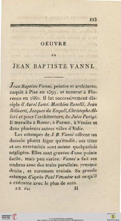 Oeuvre de Jean Baptiste VAnni