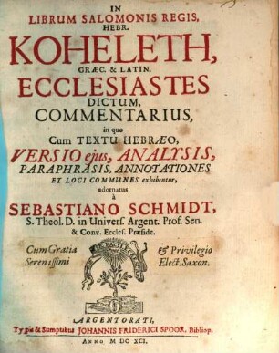 In librum Salomonis ... commentarius