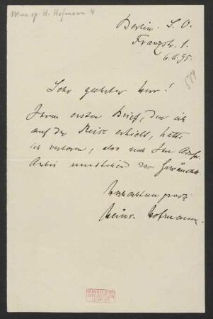 Brief an Unbekannt : 06.11.1895