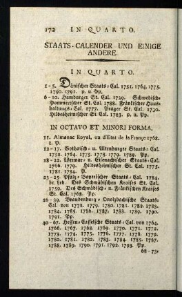 172-175, Staats-Calender und Einige Andere