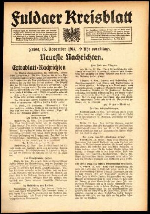Erste Ausgabe vom Freitag, den 13. November 1914.