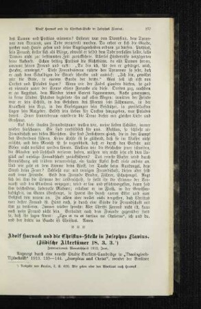 Adolf Harnack und die Christus-Stelle in Josephus Flavius (Jüdische Altertümer 18. 3.3.) : internationale Monatschrift 1913, Juni