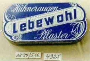 Blechdose für "Hühneraugen-Lebewohl Pflaster"