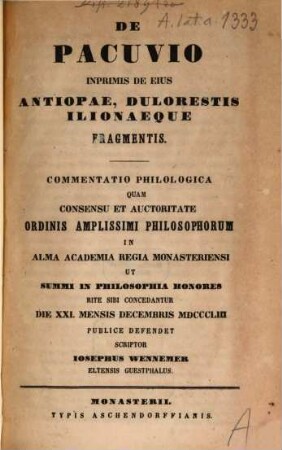 De Pacuvio inprimis de eius Antiopae, Dulorestis Ilionaeque fragmentis : Commentatio philol.