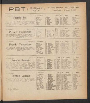Hipódromo Argentino - Programa oficial