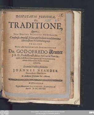 Disputatio Iuridica, De Traditione