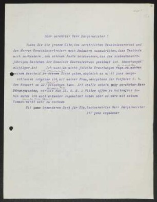 Brief von Gerhart Hauptmann an ... Meyer an Ober Salzbrunn / Bürgermeister