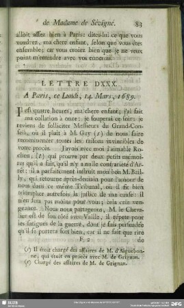 Lettre DXXX. A Paris, ce Lundi, 14. Mars, 1689